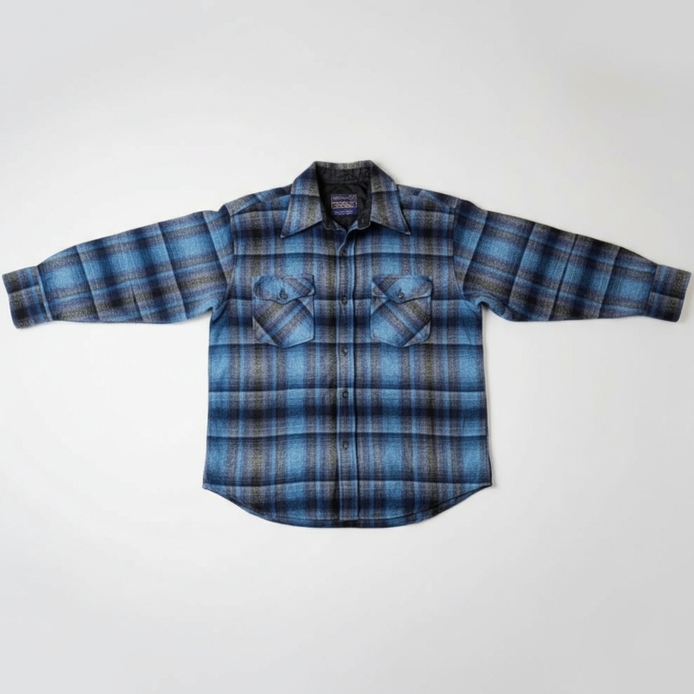 Vintage Woodland Re-Processed Wool Flannel Shirt Heavy Blue Plaid L (16/16.5)